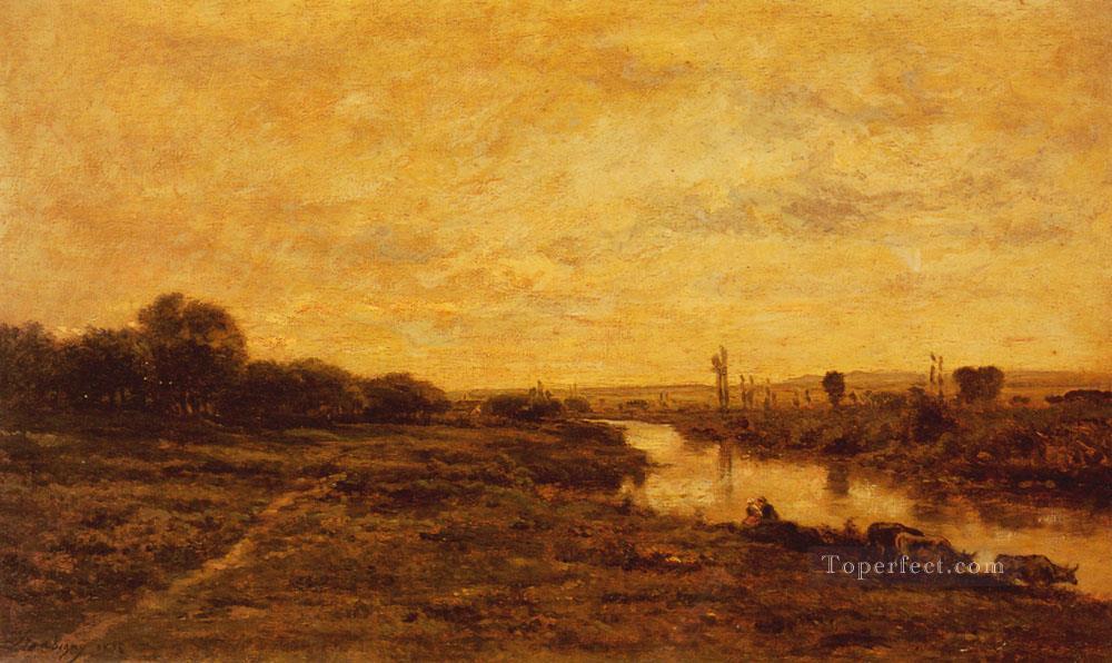 La Seine A Conflans Barbizon Impressionism landscape Charles Francois Daubigny brook Oil Paintings